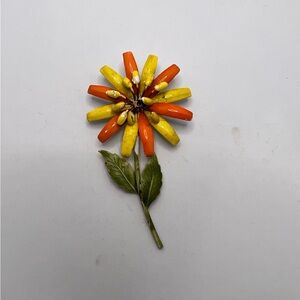 Vintage Floral Brooch with Orange and Yellow Petals